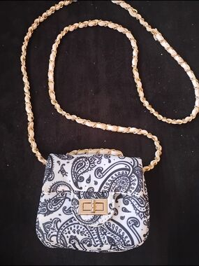 Bam Forever Navy Blue & White Paisley Bandana Chain Mini Shoulder Bag